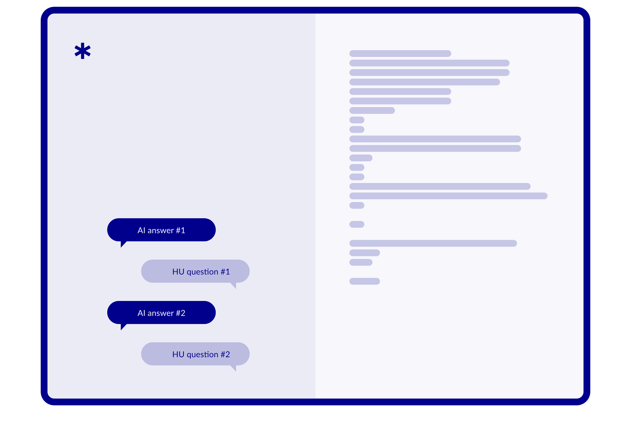 Chat workspace: anonymous AI answers and human questions alternate beside a code pane