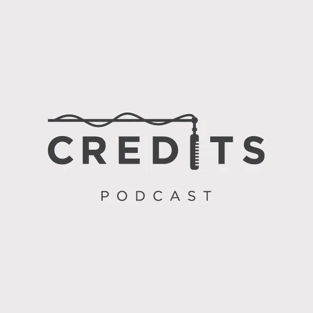 Credits Podcast wordmark with a microphone cable running through the I