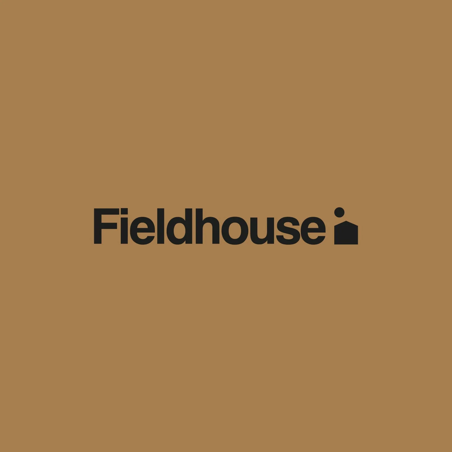 Fieldhouse wordmark with a figure-and-house mark on tan